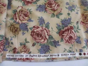 OOP Hoffman Cotton Fabric Mauve and Blue FLOWERS ~ BTY - Picture 1 of 3