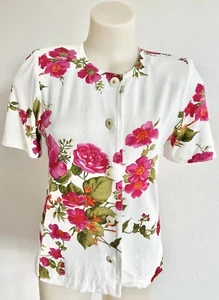 VALENTINO Vintage Top IT44-M Blanco Rosa Rosa Floral Algodón Jersey Hecho en ... - Imagen 1 de 12