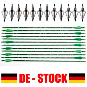 12Stück Bogenschießen 30“ Jagdpfeile Carbonpfeile Spine500 100Grain Pfeilspitzen - Bild 1 von 23