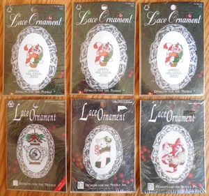 NEW  Lot of 6 Designs for the Needle Lace Ornament Cross Stitch Kits: Elf*TeaPot - Picture 1 of 4