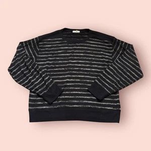 Suéter tejido Rag & Bone Avryl para mujer XL negro plateado a rayas elástico cuello redondo - Imagen 1 de 8