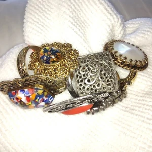 Vintage Costume Rings Lot Gold/Silver Tone Adjustable Statement Rings - Picture 1 of 13