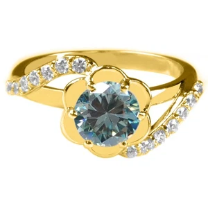 14KT Gold 1.30Ct Round Cut Natural Greenish Blue White Diamond Solitaire Ring - Picture 1 of 4