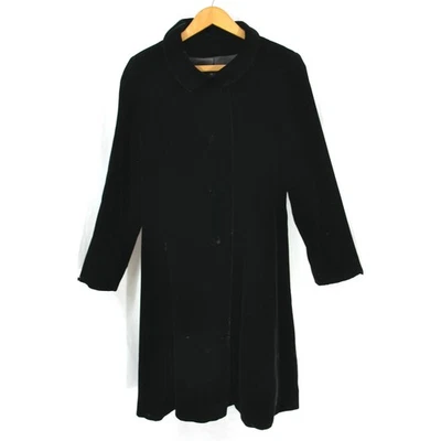Vintage Black Velvet Midi Overcoat Coat Trench Jacket S 1960s Goth Whimsigoth - Image 1 of 4