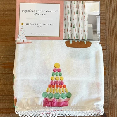 Cupcakes y Cachemira Navidad Caramelo Macaron Árboles Tela Cortina de Ducha Nuevo con Etiquetas Foto 1 de 4