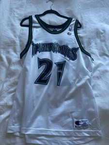 Champion Kevin Garnett Minnesota Timberwolves #21 Jersey Vintage White, XL - Picture 1 of 8