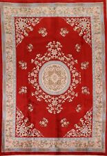 Transitional Floral Art Deco Chinese Rug 9x12 ft. Hand-knotted Wool Red Carpet
