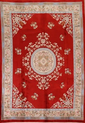 Transitional Floral Art Deco Chinese Rug 9x12 ft. Hand-knotted Wool Red Carpet - Image 1 of 4