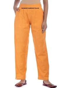 Women Plain Elastic Trouser Ladies Wide Fit Leg Cotton Casual Pants All Waist - Picture 1 of 4