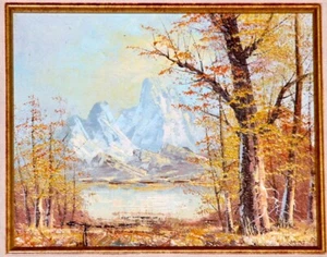 Unknown Artist Signed Original Oil On Canvas Painting Framed 13" x 15" Landscape - Picture 1 of 8
