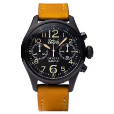 Szanto Steel Quartz Black IP Date Brown Leather Chronograph Vintage Men's Watch 