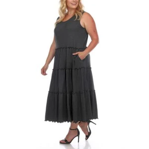 White Mark Womens Scoop Neck Midi Ruffle Midi Dress Plus BHFO 7603 - Picture 1 of 3