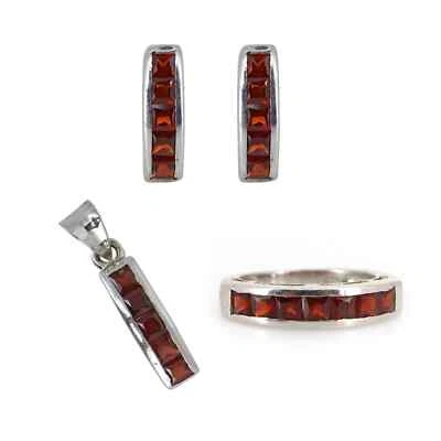 Juego de joyas de piedra de nacimiento de enero de plata de ley 925 granate de hessonita regalo para ella Foto 1 de 4