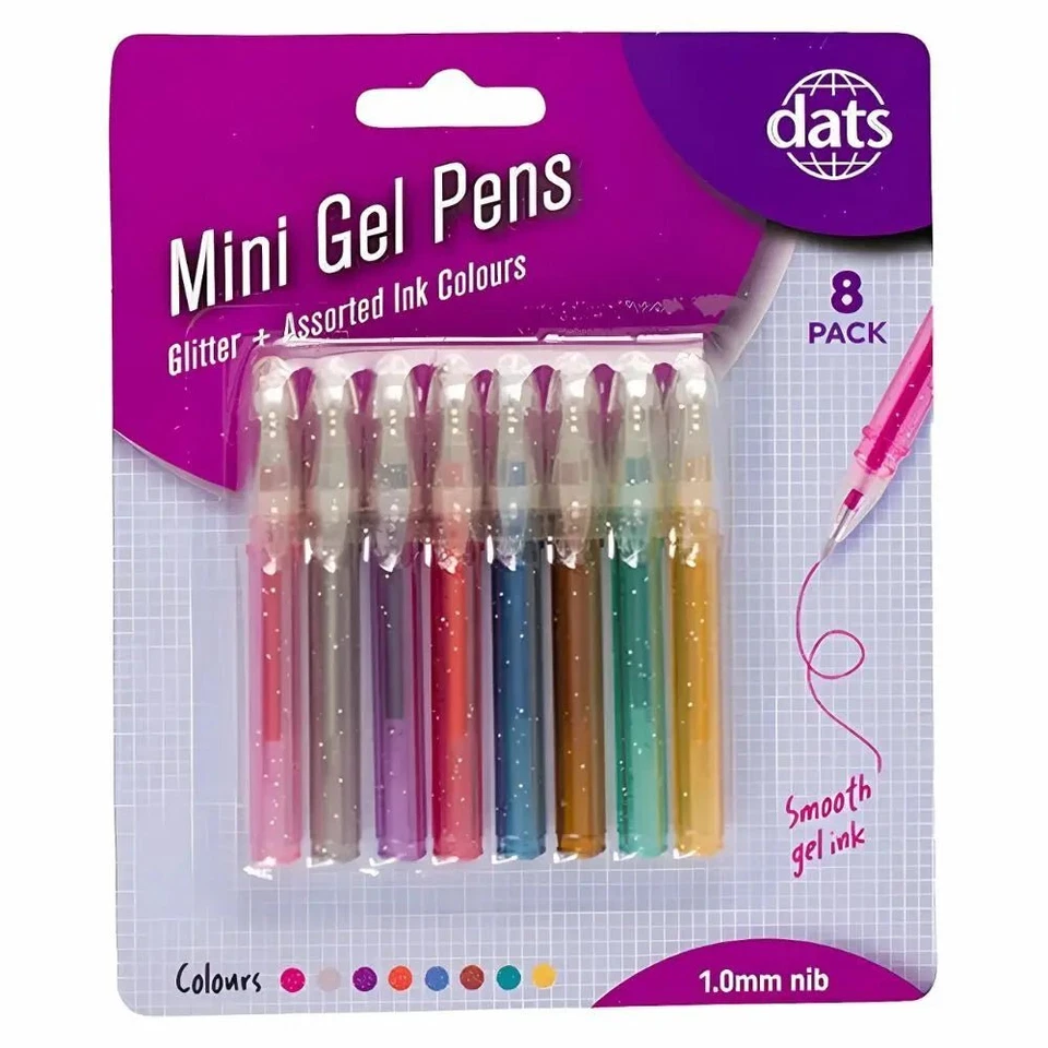 8pcs Mini Glitter Gel Pens Mixed Colours Stationery Home Art Craft Party Favours - image 1 of 1