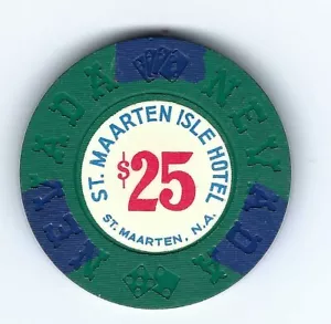 ST. MAARTEN ISLE CASINO $ 25.00 CHIP, NEVADA MOLD - Picture 1 of 2