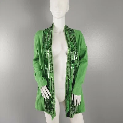 Cárdigan suéter Liz Lange para mujer frente abierto talla XS lentejuelas verdes completamente yo Foto 1 de 4