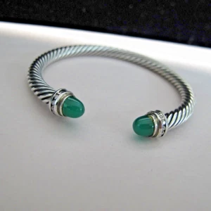 Brazalete David Yurman de plata esterlina diamante ónix verde 5 mm cable clásico C718 - Imagen 1 de 10