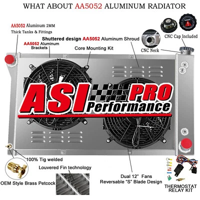 For 67-72 69 Chevy C/K/G/P C10 C20 C30 Pickup Aluminum 3 Row Radiator+Shroud Fan Foto 1 de 4