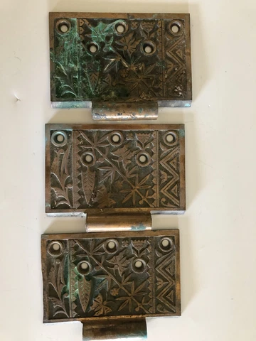 Vintage Cast Bronze Brass Ornate Door Hinge Pieces 3.25 x 5" Cover