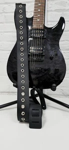 Ösen Nieten Gitarrengurt Doppelloch schwarzes Rindsleder klassisches Leder - Bild 1 von 13