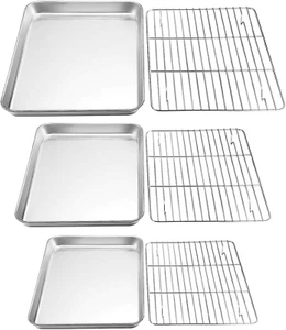 Baking Sheet with Rack Set Stainless Steel Cookie Sheet Baking Pans 6 Pieces - Picture 1 of 7