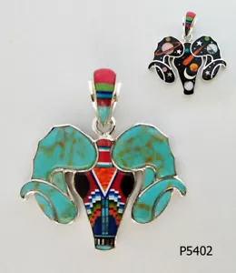 HANDCRAFTED CELESTIAL SATURN TURQUOISE OPAL SPINY INLAY .925 SILVER RAM PENDANT - Picture 1 of 4