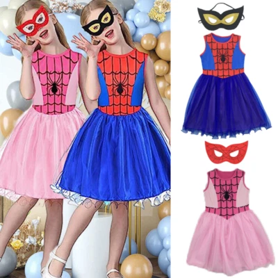 Kids Girls Spidergirl Costume Dress Up Superhero Spider-man Fancy Dress Cosplay - Image 1 of 4