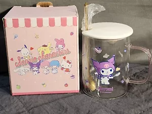 Kuromi Official Sanrio Tea Glass Cup With Ceramic Lid And Metal Spoon ๐ CUTE! - Picture 1 of 6