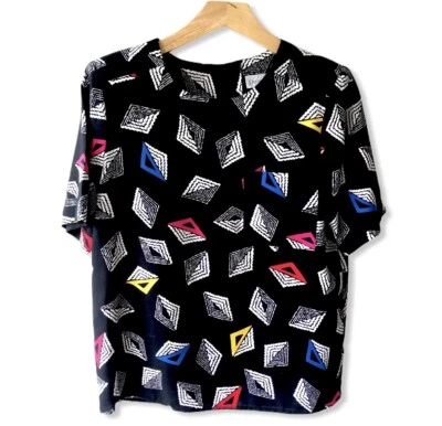 Vintage 90’s Shirt Womens Size 8 Petite Diversity Geometric Pocket Blouse 8 P - Image 1 of 4