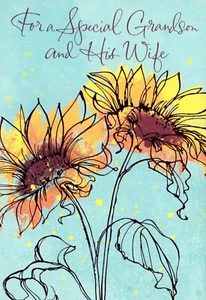 Happy THANKSGIVING Greeting Card FOR GRANDSON & WIFE, Sunflowers by Hallmark +✉ - Picture 1 of 5