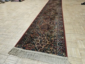 2.6x12 VINTAGE KARASTAN MULTICOLOR PANEL KIRMAN ORIGINAL 700 717 100% WOOL RUG - Picture 1 of 11