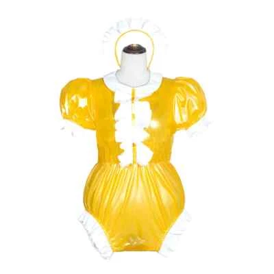 Women Sexy Maid Cosplay Punk Lolita Wet Look PVC Bodysuits Sissy Jumpsuit - Image 1 of 4