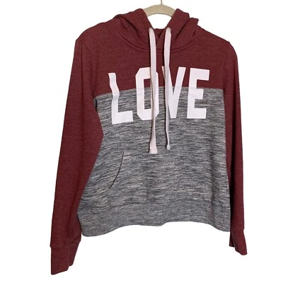 Reflex Hoodie Womens Large Pink & Gray Love Spellout Kangaroo Pocket Long Sleeve - Image 1 of 4