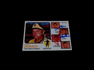 Don Zimmer Dave Garcia Bob Skinner 1973 Topps Autographed Coaches Card '70s Auto