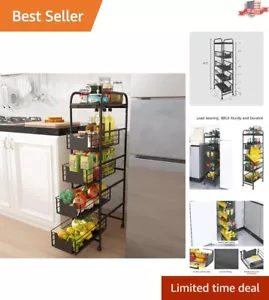 5 Tier Rolling Cart with Drawers - Sleek Pull-Out Design, Corner Storage Shelf - Picture 1 of 11