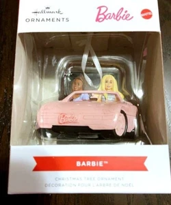 HALLMARK BARBIE AND FRIEND IN PINK CONVERTIBLE~2024 CHRISTMAS ORNAMENT - Picture 1 of 1