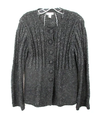 Cárdigan suéter CHARTER CLUB para mujer pequeño mediano gris jaspeado mezcla de lana preppy Foto 1 de 4