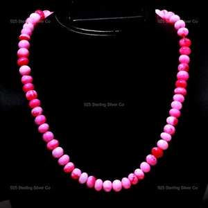 Rondelle rosa opale pietra preziosa argento sterling matrimonio perline boho collana gioielli - Foto 1 di 6