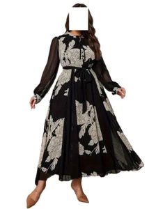 Abend Kleid aus Chiffon mit Bindegürtel schwarz-taupe  Gr. 48 0125JM370837 - Picture 1 of 6