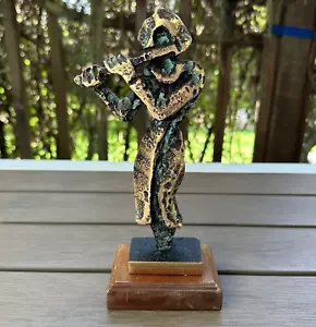 George Nicolov Kosturkov 1999 Bronze Sculpture Musician Flute Player 8" WoodBase - Picture 1 of 17