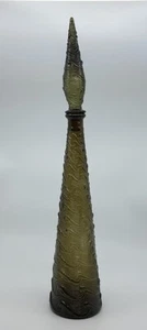Smoke Grey Glass Genie Bottle + Stopper Vintage Mid Century MCM Empoli Wave 22”H - Picture 1 of 18