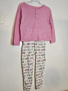 Girls WONDER NATION soft 2-piece pajama set With Pockets PJs Love Size M 7-8 - Picture 1 of 6
