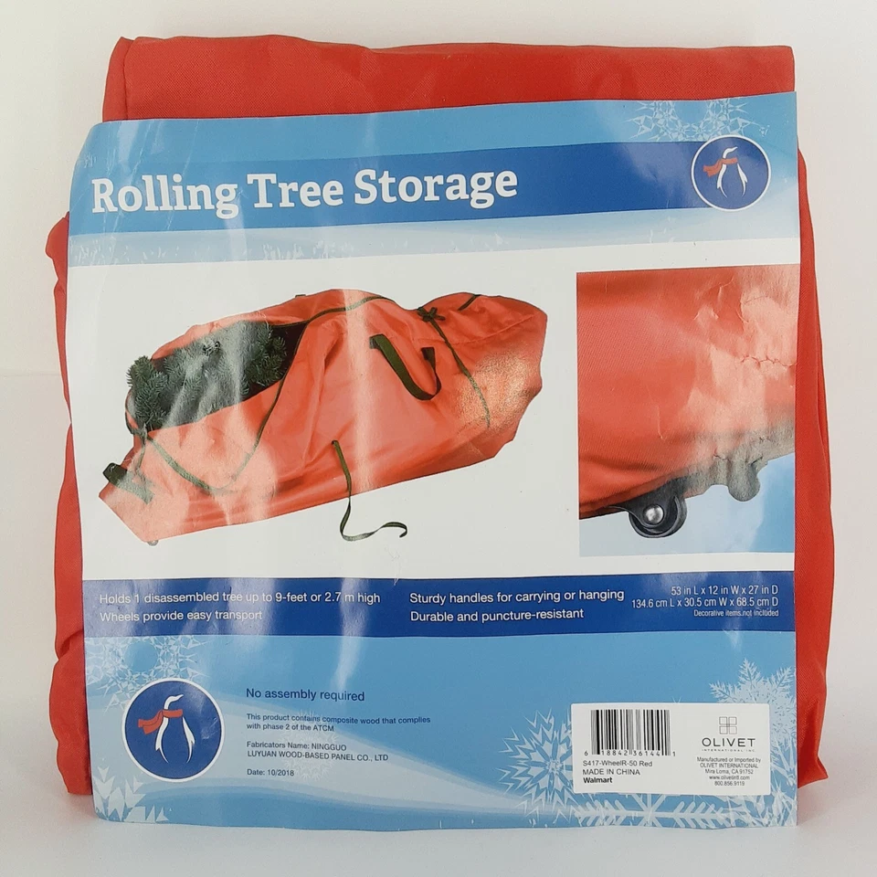 Heavy Duty Rolling Christmas Tree Storage Bag 9ft Durable W/handles 53x12x27