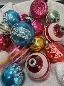 17 außergewöhnliche volle Größe SHINY BRITE Glas Weihnachtsschmuck Glimmer schabloniert + - Bild 1 von 24