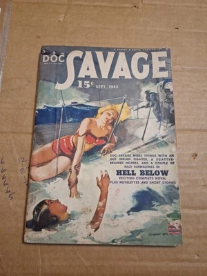 Doc Savage Pulp Magazine vol 22 #1 Sept 1943 Hell Below by Kenneth Robeson Fair  - Image 1 of 4