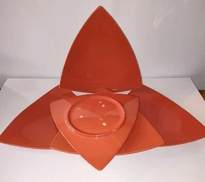 Lot of 5 Vintage Buffalo China Coral Colored 11” Triangle Shaped Dinner Plates - Picture 1 of 17