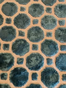 Robert Allen Teal Velvet Geo Turqoise Vintage Upholstery Fabric 1.5 Y #8 - Picture 1 of 6