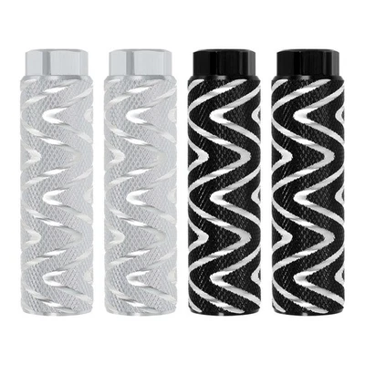 4 Pack Aluminum Alloy Bike Pegs Anti-Skid Fit 3/8 Inch with Ripple Silver/Black - Image 1 of 4