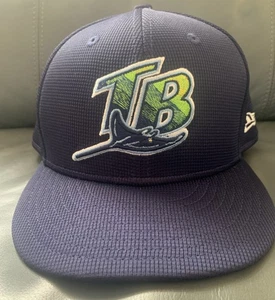 Tampa Bay Rays Hat Cap New Era Size 7 3/4 Fitted Blue Wool 59Fifty Vtg - Picture 1 of 7