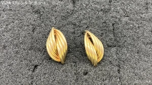 14k Yellow Gold Hollow Tubular Earrings 4.8 Grams 1" - Picture 1 of 9